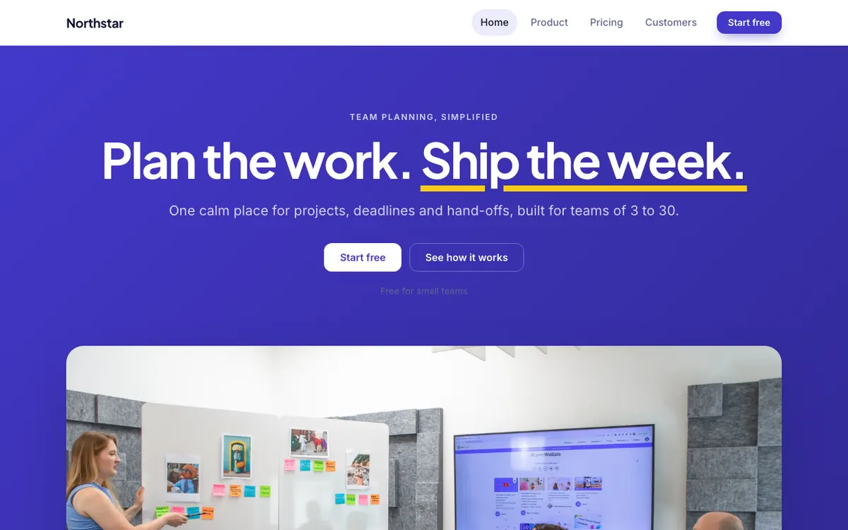Northstar, an example software website built with the AI Site Builder